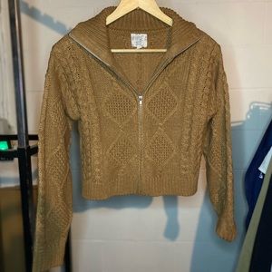 Hippie Rose Caramel Brown Cropped Cable Knit Sweater